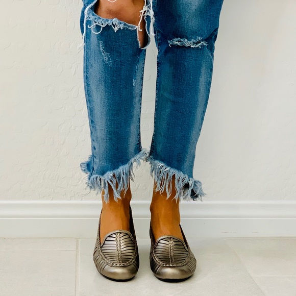 NIB Bronze Leather Woven Moccasin Loafer - Picture 2 of 7